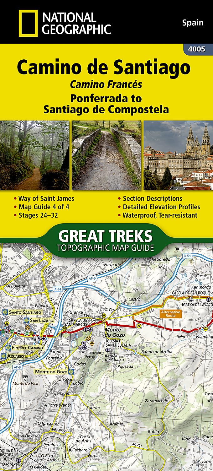 Carte de randonnée n° 4005 - Camino de Santiago 4 : Ponferrada to Santiago de Compostela | National Geographic