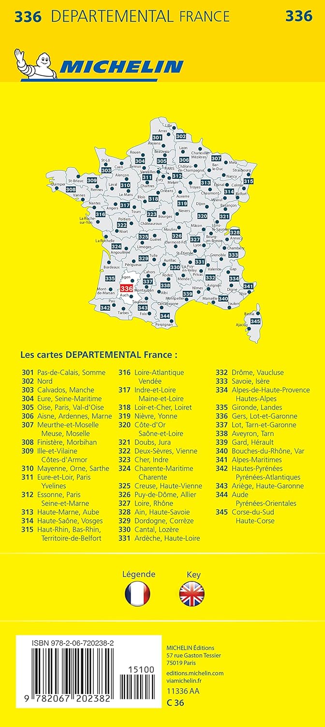 Departmental Map # 336 - Gers & Lot - et - Garonne | Michelin (French)
