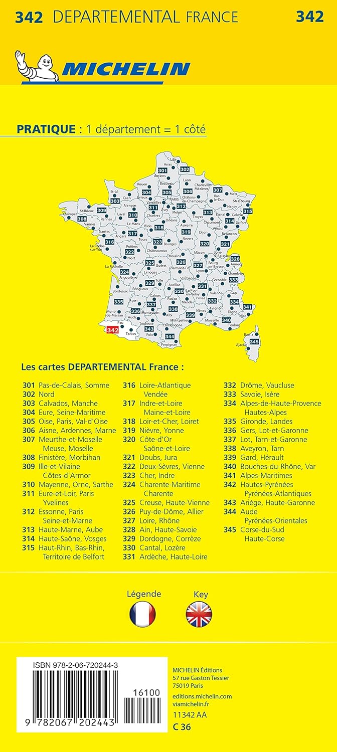 Departmental Map # 342 - Hautes - Pyrénées & Pyrénées - Atlantiques | Michelin (French)