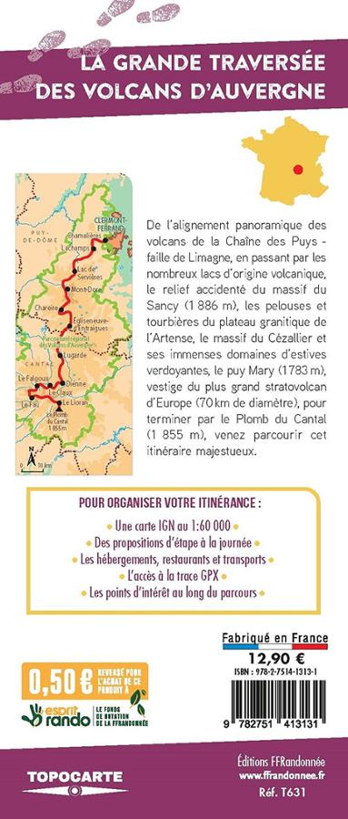 Hiking map - The great crossing of the Auvergne volcanoes | FFHiking