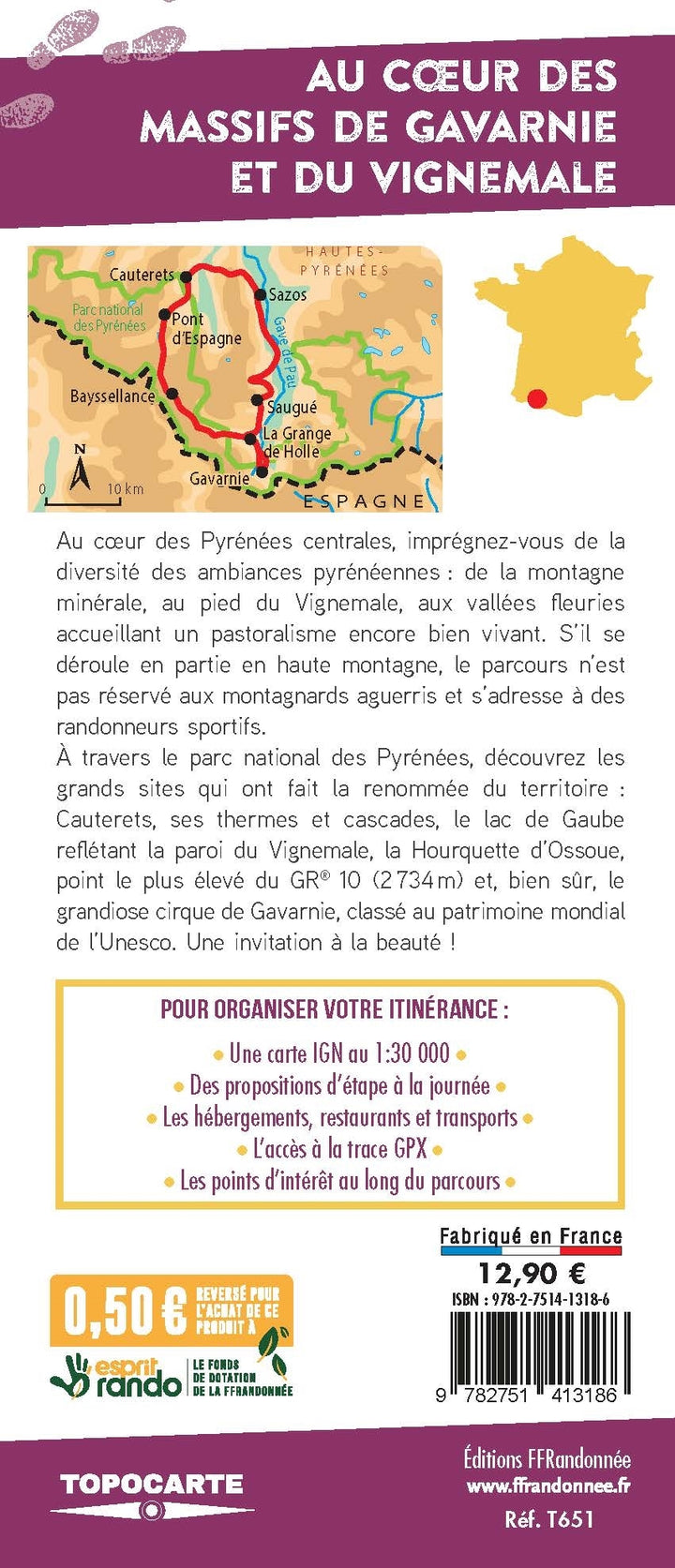 Carte de randonnée - Au coeur des massifs de Gavarnie et du Vignemale, GR 10 | FFRandonnée