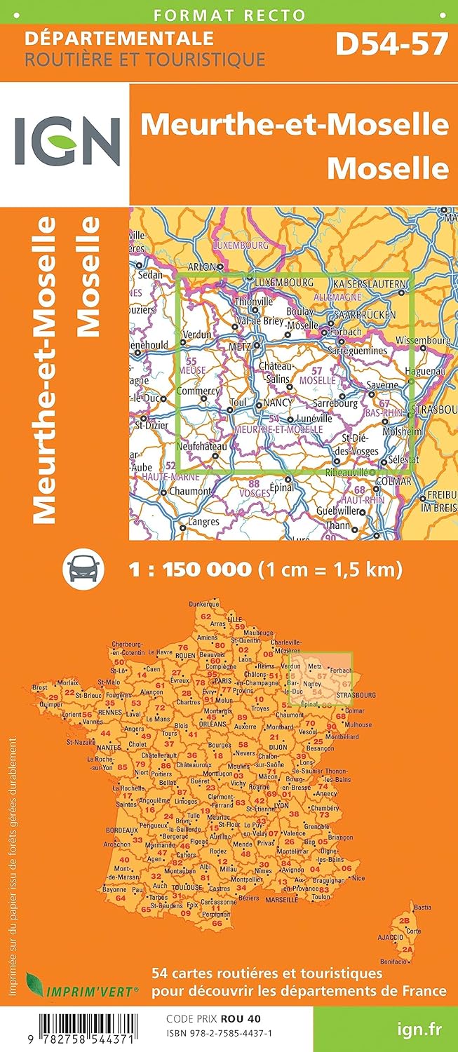 Departmental Map D54 - 57 - Meurthe - et - Moselle & Moselle | IGN