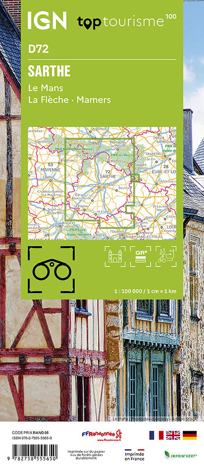 Tourist map TOP100D72 - Sarthe | IGN