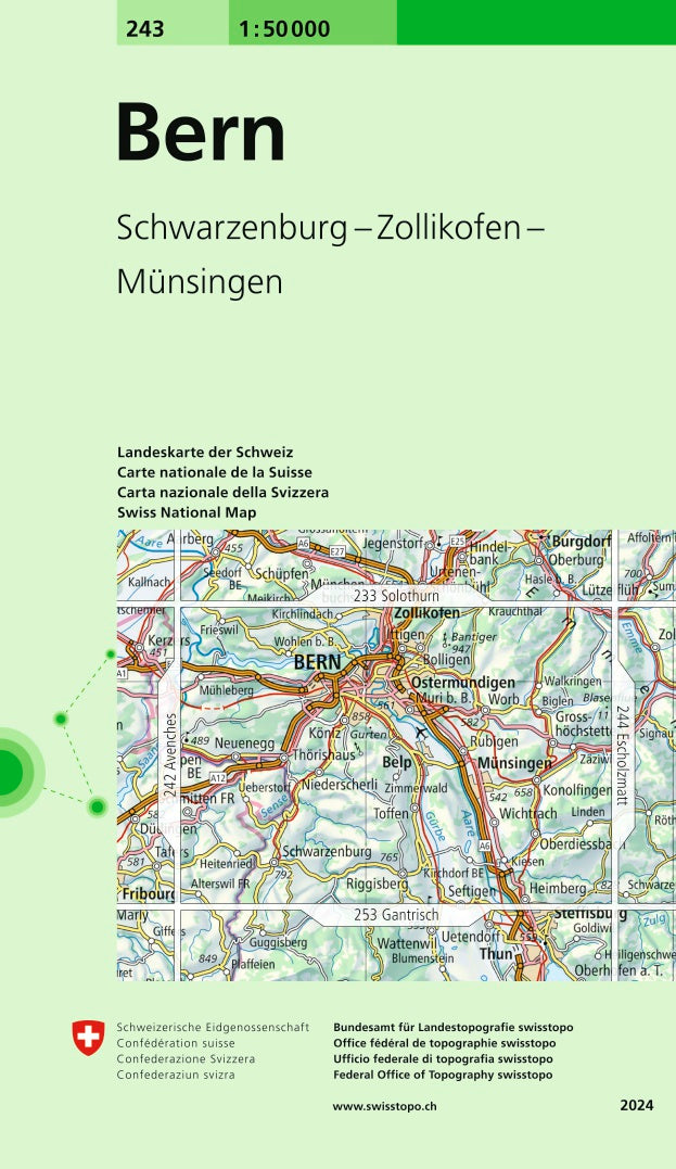 Topographic map # 243 - Bern (Switzerland) | Swisstopo - 1/50 000