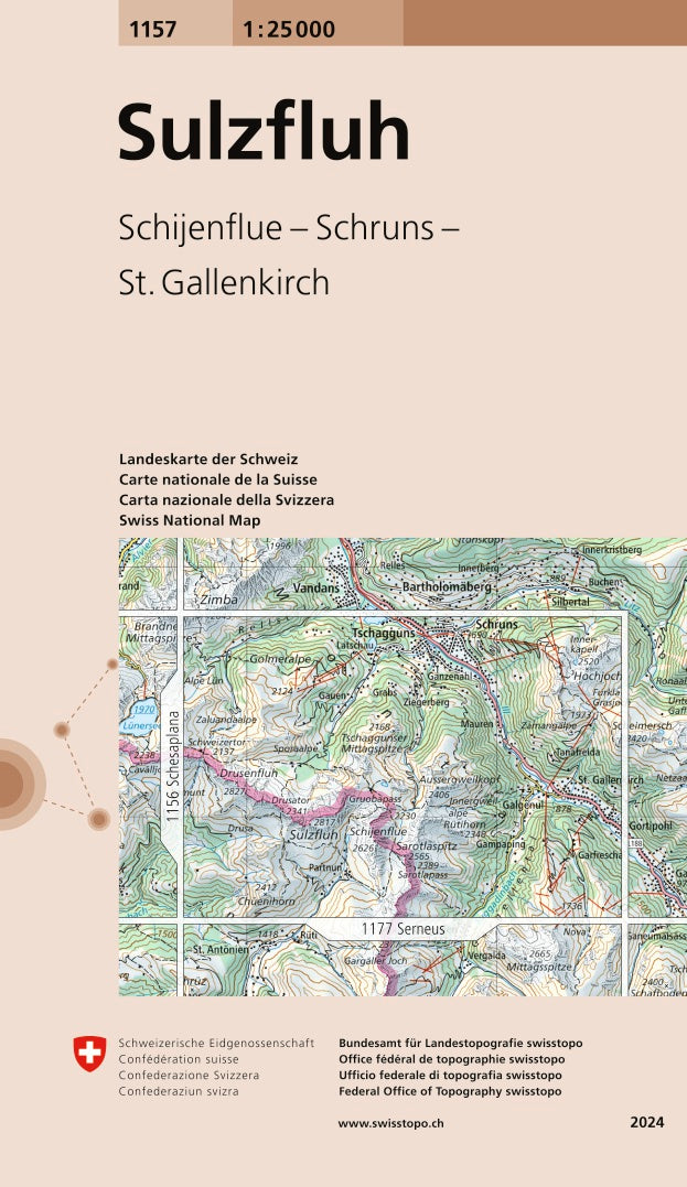 Topographic map # 1157 - Sulzfluh (Switzerland) | Swisstopo - 1/25 000