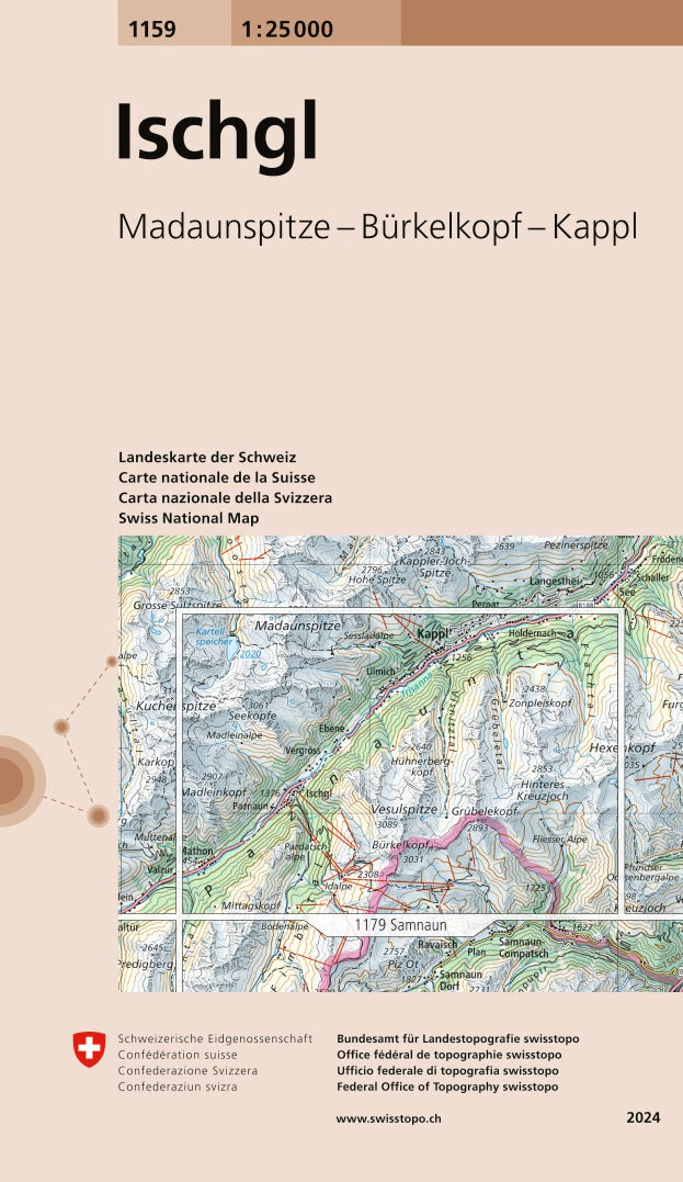 Topographic map # 1159 - Ischgl (Switzerland) | Swisstopo - 1/25 000