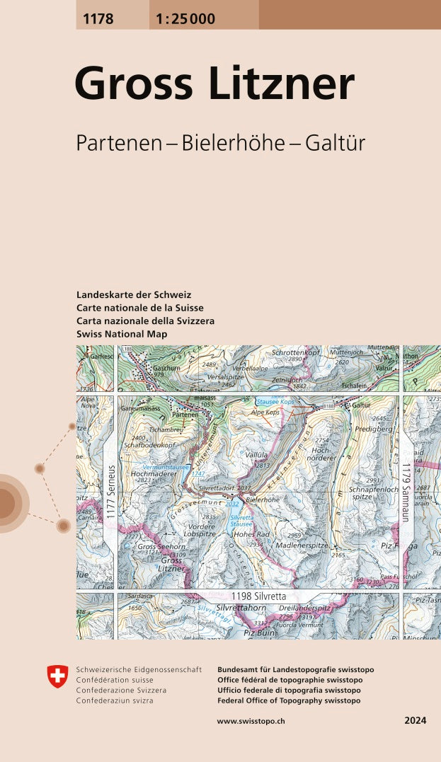 Topographic map # 1178 - Gross Ledzner (Switzerland) | Swisstopo - 1/25 000
