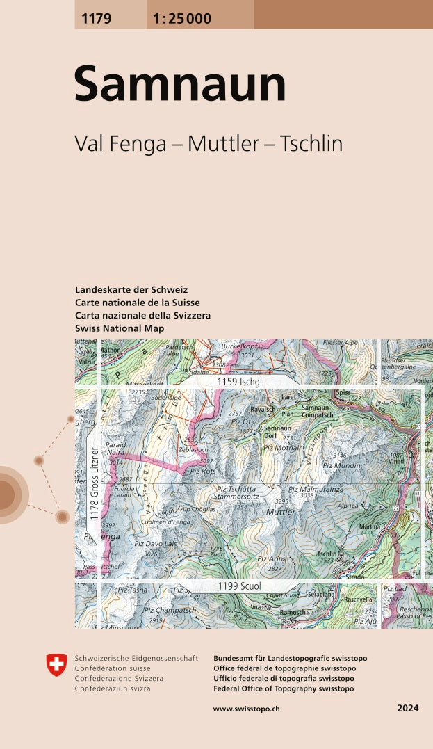 Carte topographique n° 1179 - Samnaun (Suisse) | Swisstopo - 1/25 000