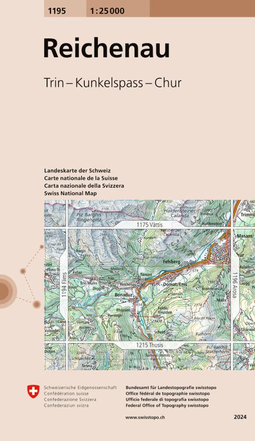 Carte topographique n° 1195 - Reichenau (Suisse) | Swisstopo - 1/25 000