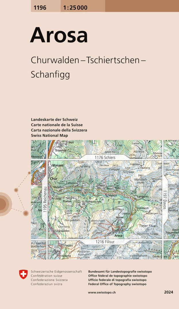 Topographic map # 1196 - Arosa (Switzerland) | Swisstopo - 1/25 000