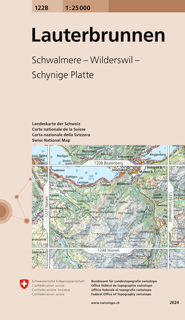 Carte topographique n° 1228 - Lauterbrunnen (Suisse) | Swisstopo - 1/25 000