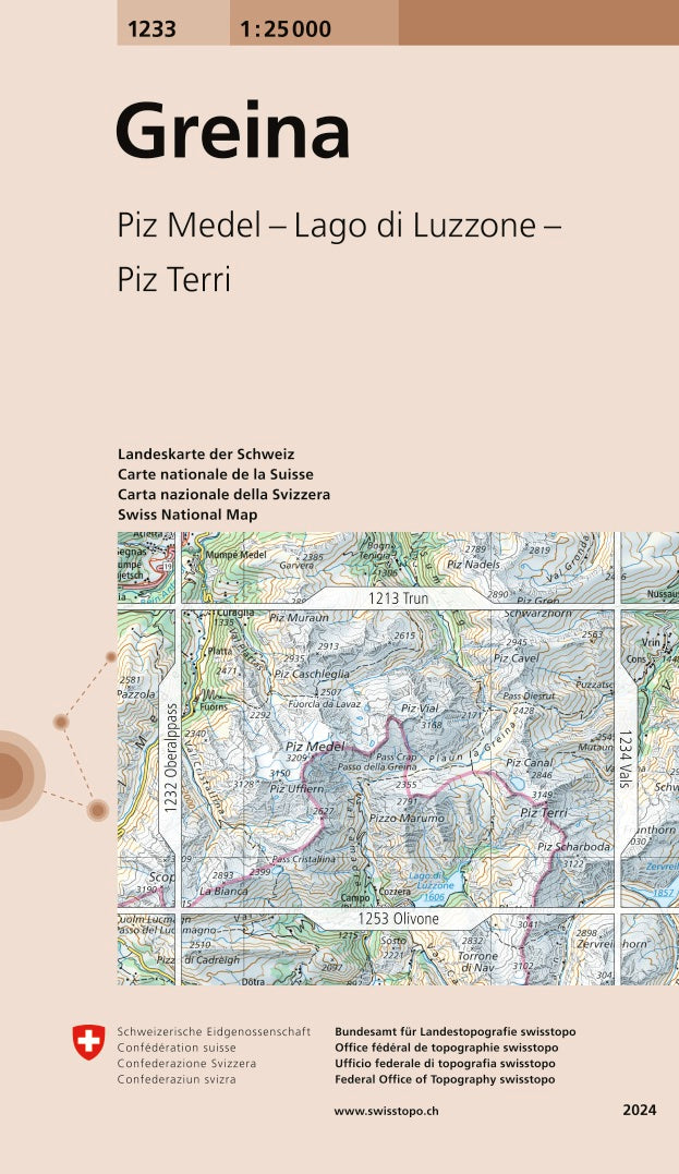 Topographic map # 1233 - Greina (Switzerland) | Swisstopo - 1/25 000
