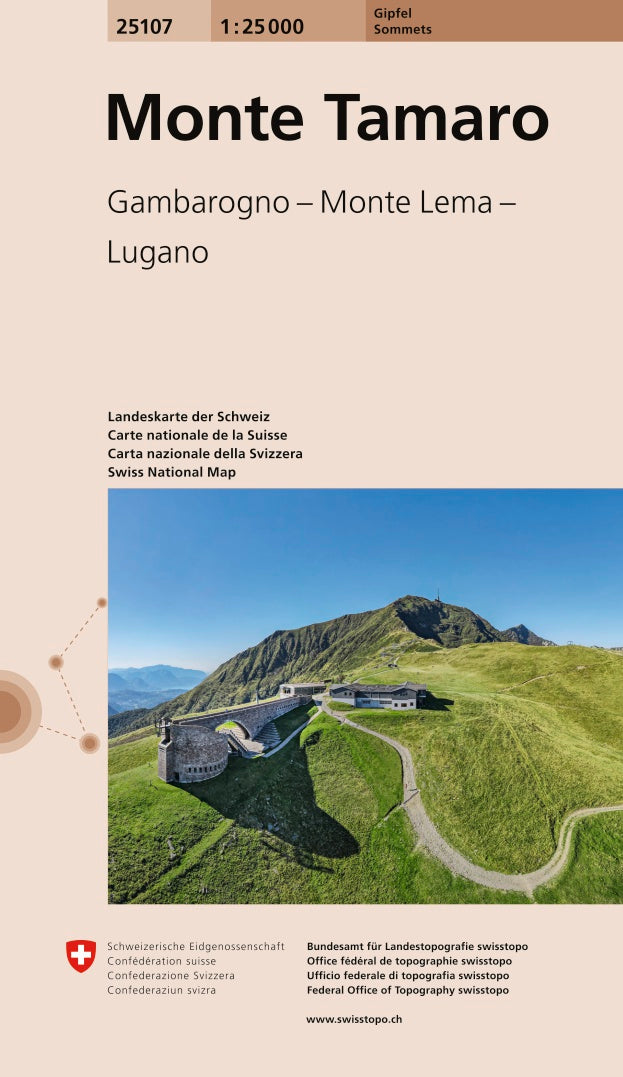 Carte de randonnée spéciale sommet n° 25107 - Monte Tamaro : Gambarogno, Monte Lema, Lugano (Suisse) | Swisstopo - 1/25 000