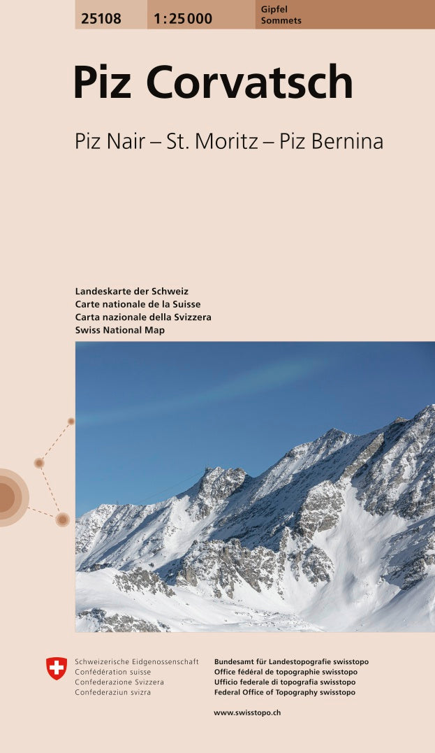 Carte de randonnée spéciale sommet n° 25108 - Piz Corvatsch : Piz Nair, St.Moritz, Piz Bernina (Suisse) | Swisstopo - 1/25 000