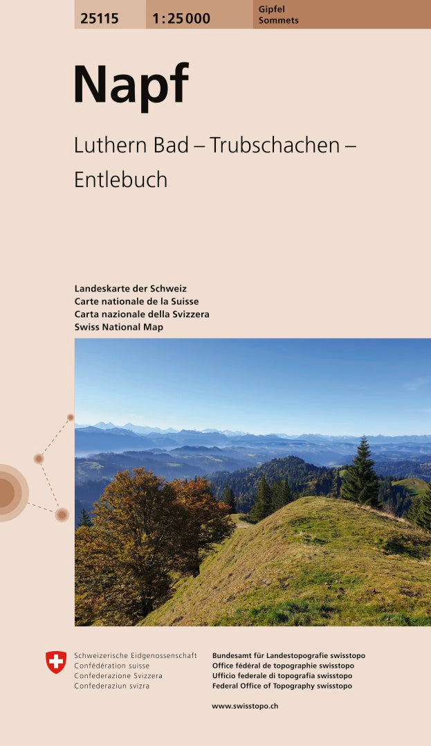 Carte de randonnée spéciale sommet n° 25115 - Napf : Luthern, Bad Trubschachen, Entlebuch (Suisse) | Swisstopo - 1/25 000