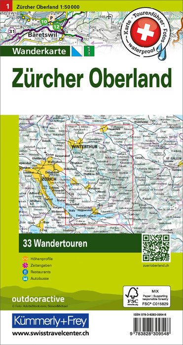 Carte de randonnée backcountry n° HKF.WK.01 - Zürcher Oberland (Suisse) | Hallwag