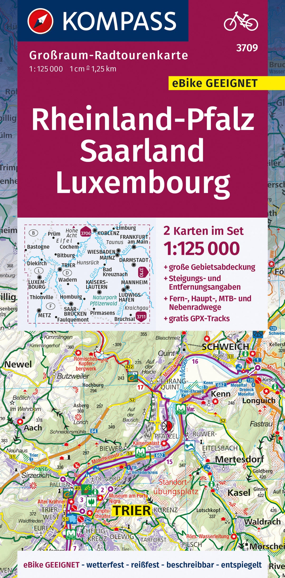 Carte cycliste n° F3709 - Rheinland-Pfalz, Sarre, Luxembourg | Kompass