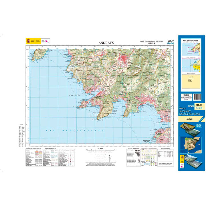 Carte topographique de l'Espagne n° 0697.4 - Andratx (Mallorca) | CNIG - 1/25 000