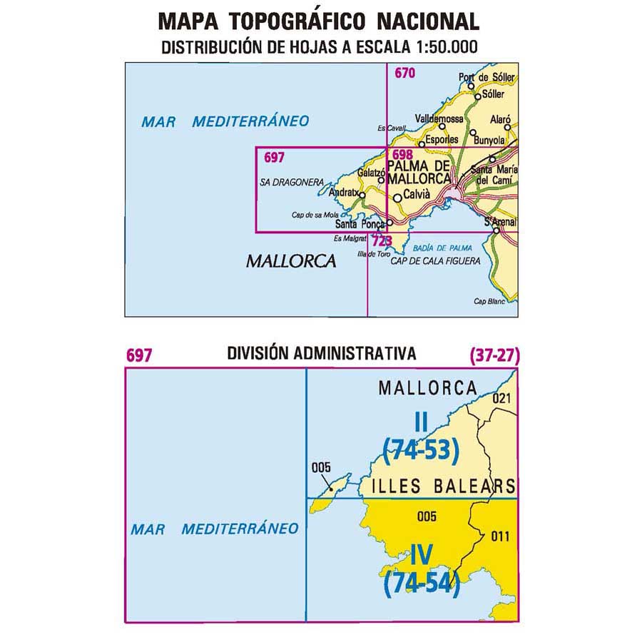 Carte topographique de l'Espagne n° 0697.4 - Andratx (Mallorca) | CNIG - 1/25 000