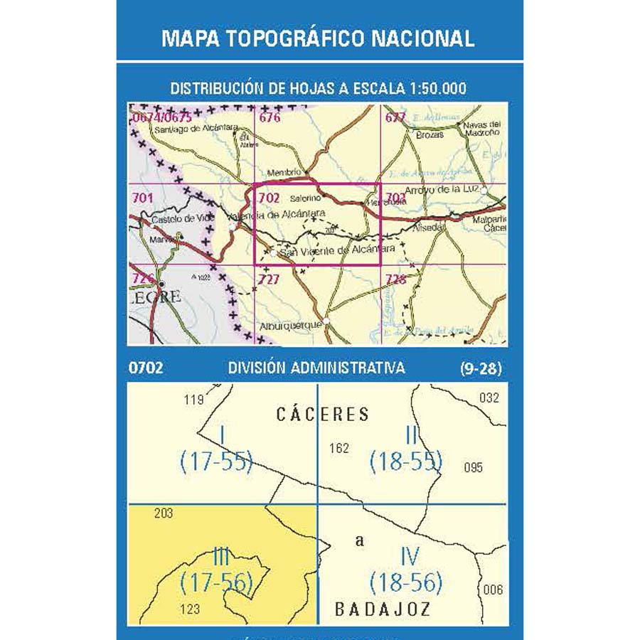 Carte topographique de l'Espagne n° 0702.3 - San Vicente de Alcántara | CNIG - 1/25 000