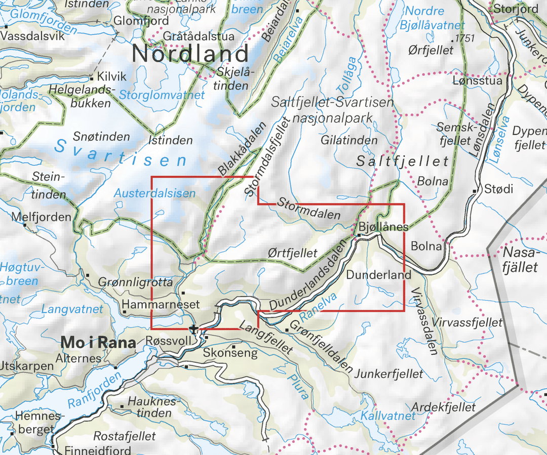Carte de haute montagne - Røvassdalen & Dunderlandsdalen (Norvège) | Calazo - Høyfjellskart