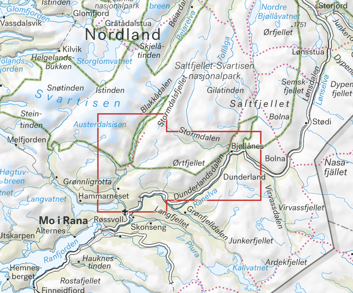 Carte de haute montagne - Røvassdalen & Dunderlandsdalen (Norvège) | Calazo - Høyfjellskart