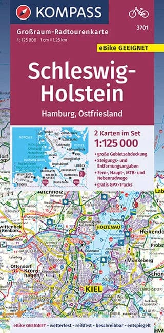Carte cycliste n° F3701 - Schleswig-Holstein, Hamburg, Ostfriesland (Allemagne) | Kompass carte pliée Kompass 