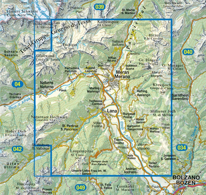 Carte de randonnée n° 11 - Merano e dintorni (Trentin-Haut-Adige, Italie) | Tabacco carte pliée Tabacco 