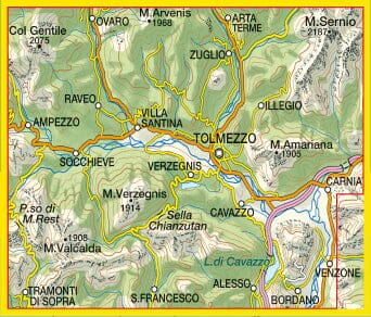 Carte de randonnée n° 13 - Vallée du Tagliamento, Préalpes carniques | Tabacco carte pliée Tabacco 