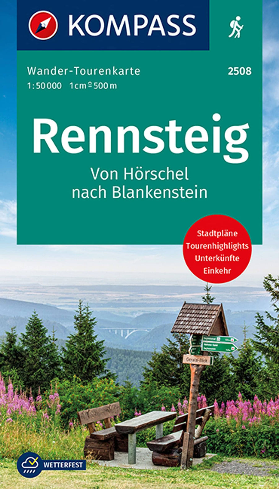 Carte de randonnée n° 2508 - Rennsteig : Hörschel - Blankenstei (Allemagne) | Kompass carte pliée Kompass 