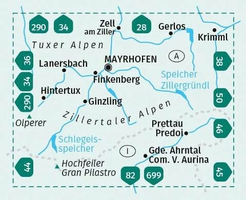 Carte de randonnée n° 37 - Zillertaler Alpen, Tuxer Alpen + Aktiv Guide (Autriche) | Kompass carte pliée Kompass 