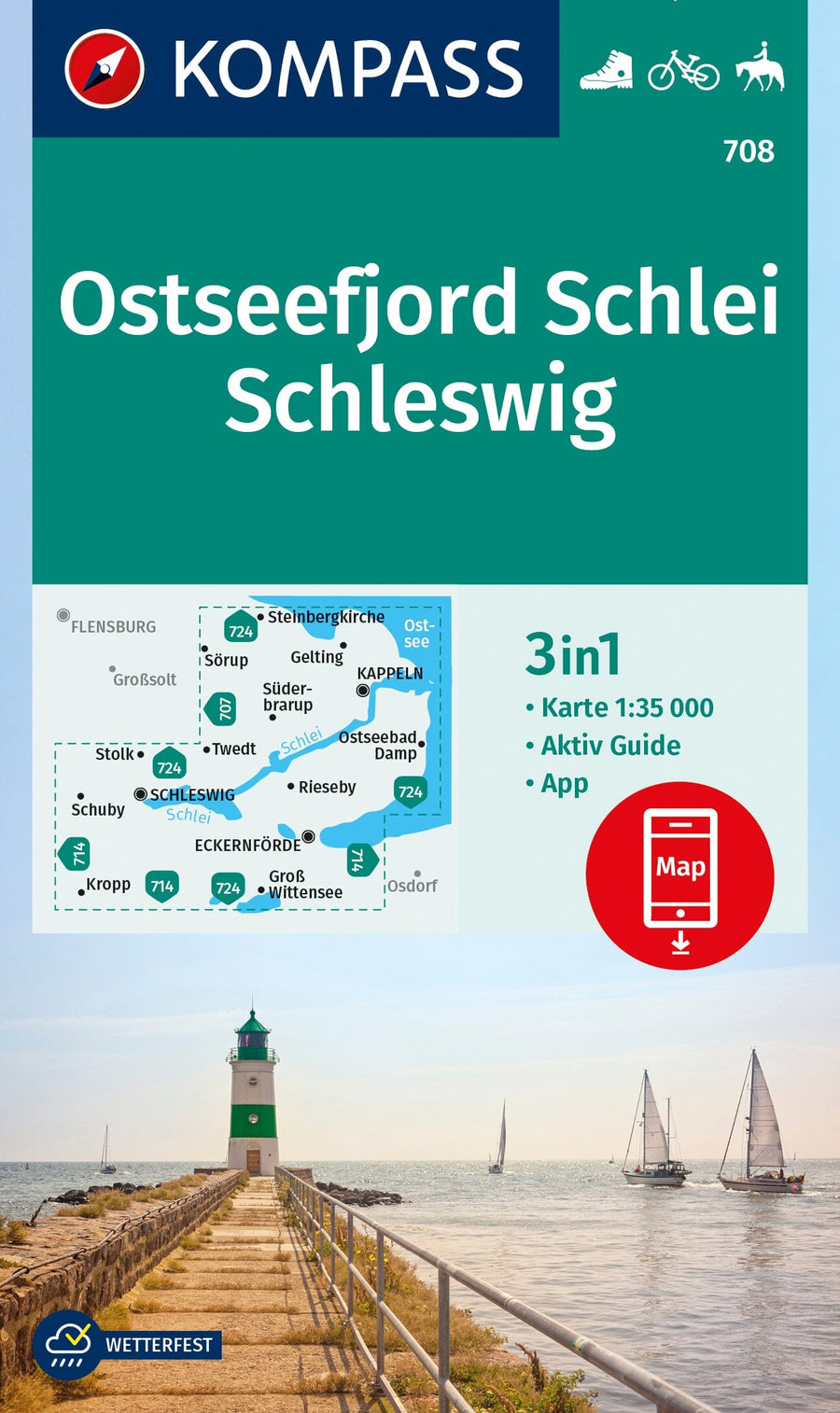 Carte de randonnée n° 708 - Ostseefjord Schlei, Schleswig (Allemagne) | Kompass carte pliée Kompass 