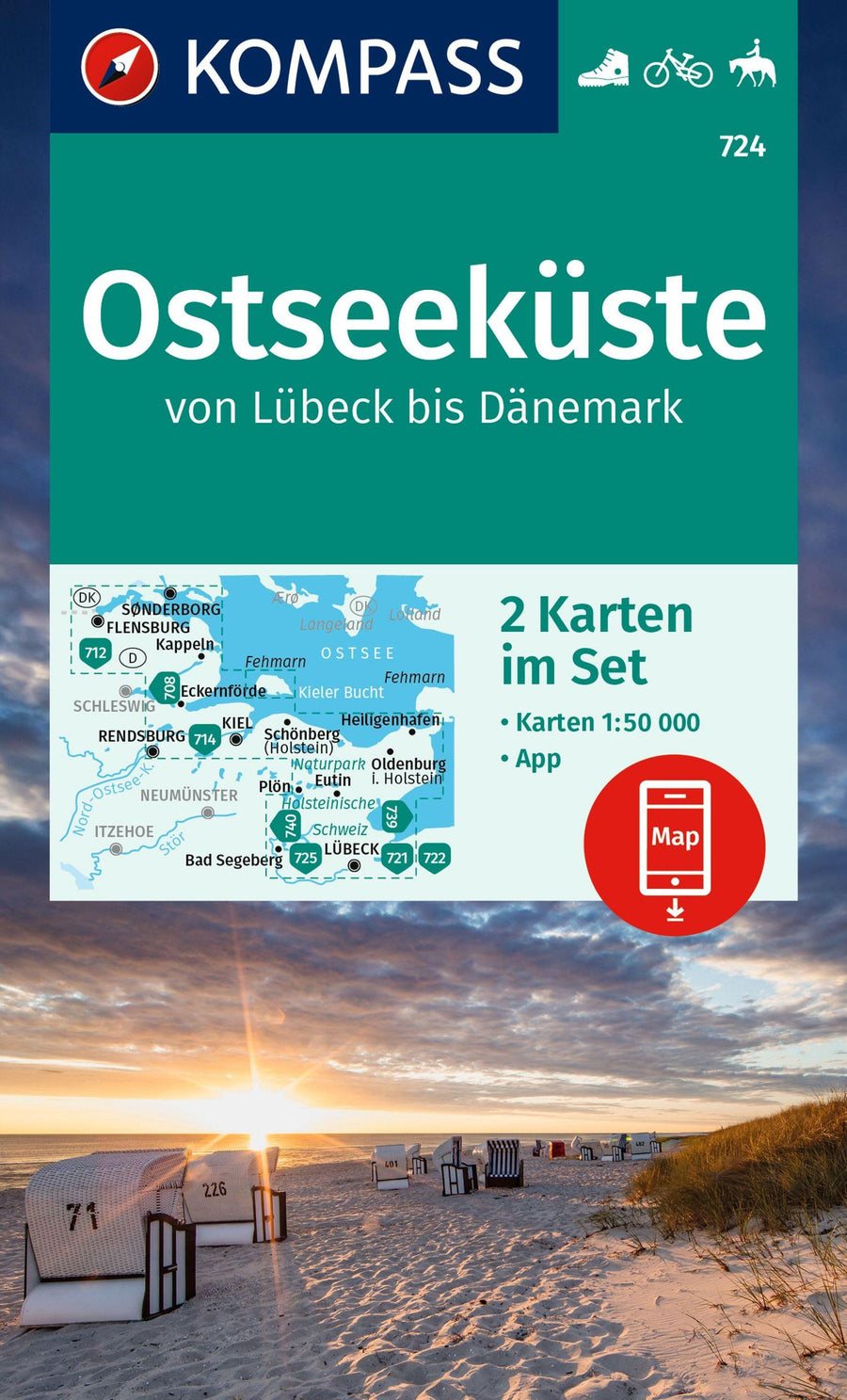 Carte de randonnée n° 724 - Mer Baltique, de Lübeck au Danemark | Kompass carte pliée Kompass 