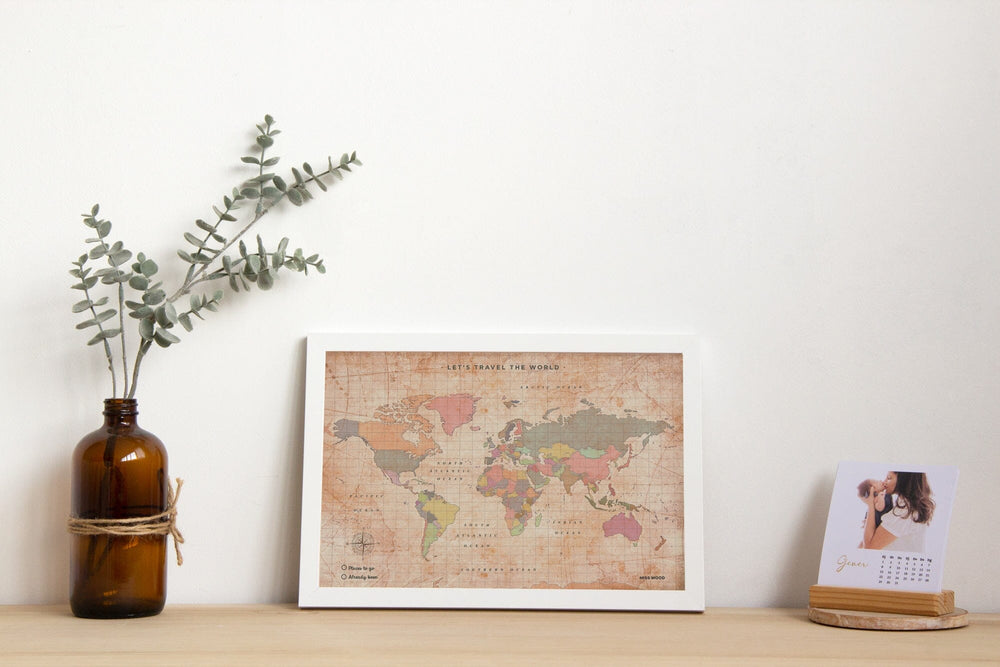 Carte du monde en liège - Oldschool (30 x 20 cm) | Miss Wood accessoire Miss Wood 