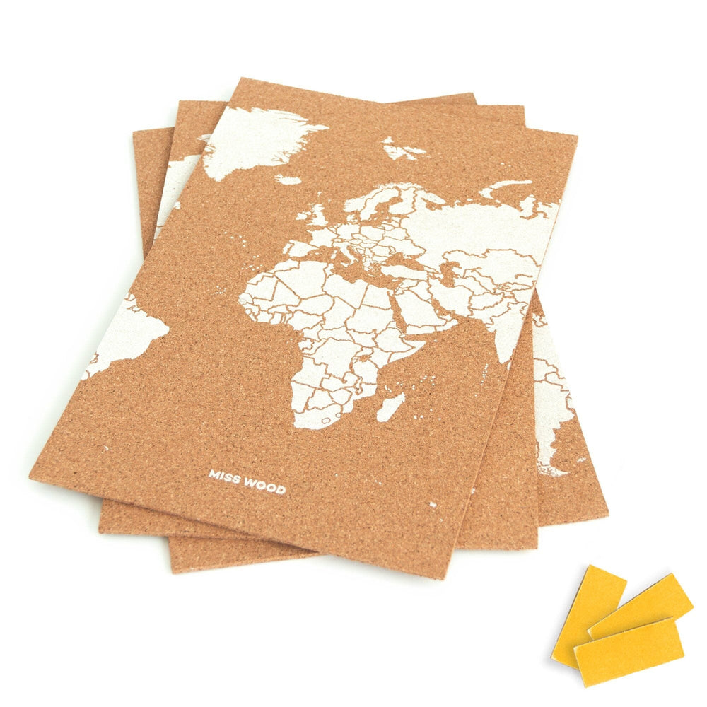Puzzle / Carte du monde en liège - couleur naturelle, impression blanc | Miss Wood carte murale grand tube Miss Wood 