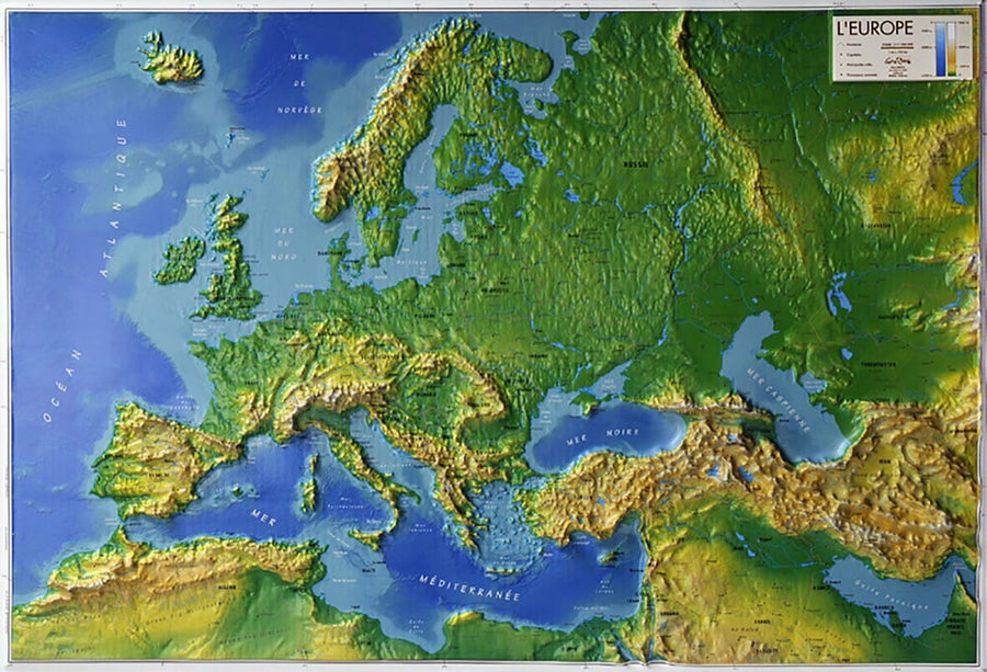 Carte en relief petit format (en anglais) - Europe - 66 X 66 cm carte relief petit format Reliefs Editions 