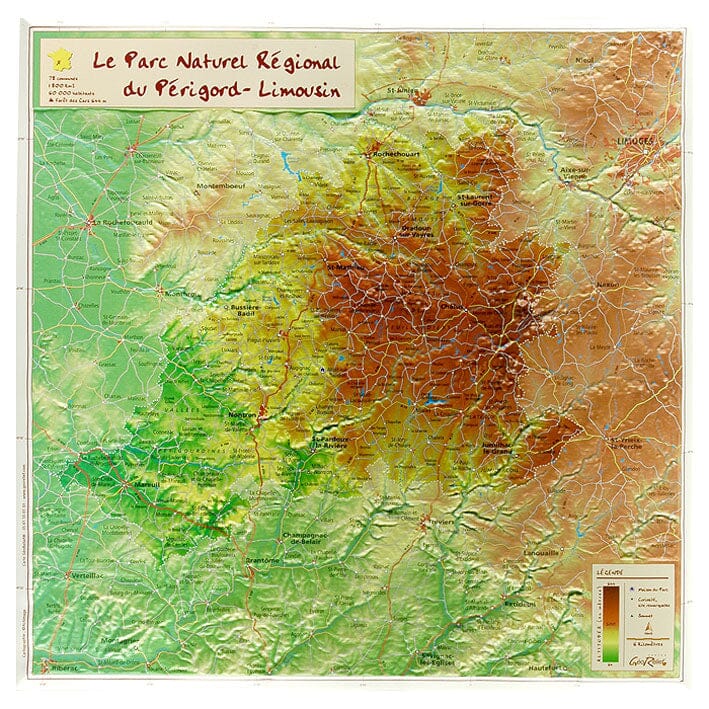Carte en relief petit format - Parc naturel régional Périgord Limousin - 31,6 X 31,6 cm carte relief petit format Reliefs Editions 