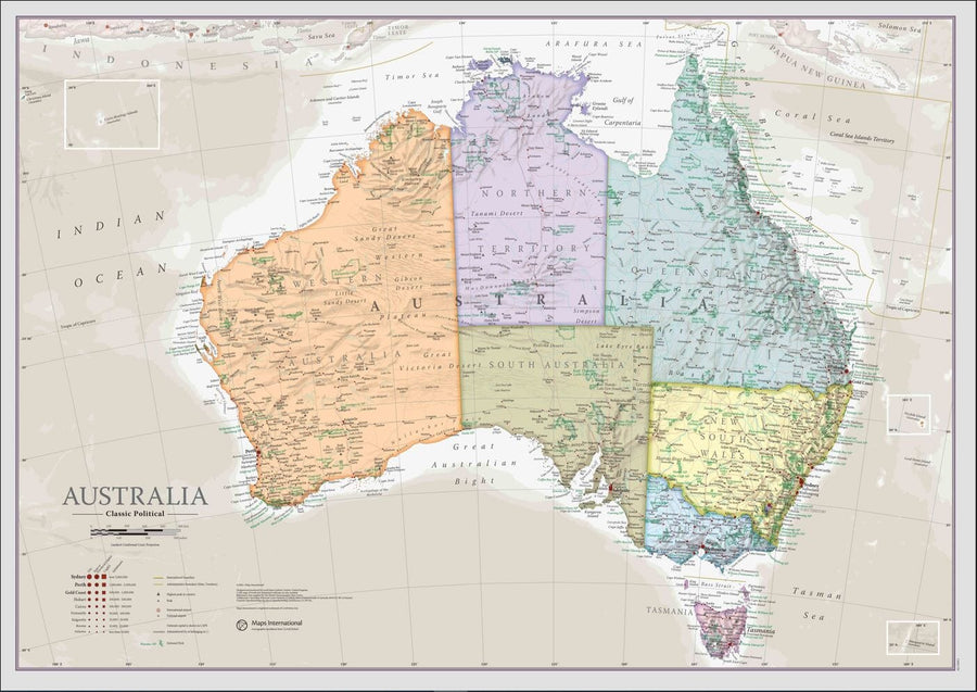 Carte murale - Australie (en anglais), style classique - 60 x 42 cm | Maps International carte murale petit tube Maps International 