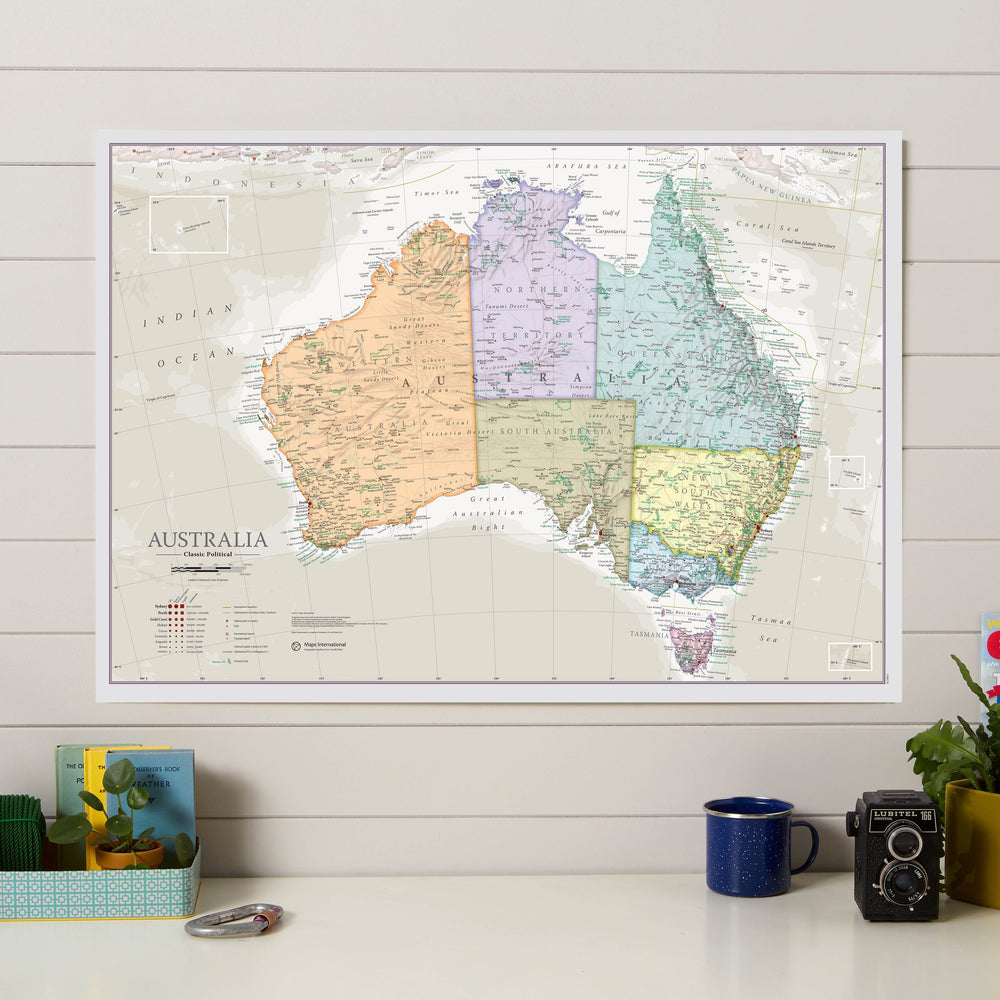 Carte murale - Australie (en anglais), style classique - 60 x 42 cm | Maps International carte murale petit tube Maps International 