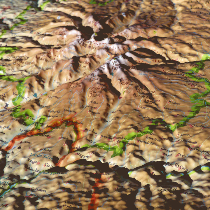 Carte murale en relief - Cantal - 61 cm x 41 cm | 3D Map carte relief 3D Map 