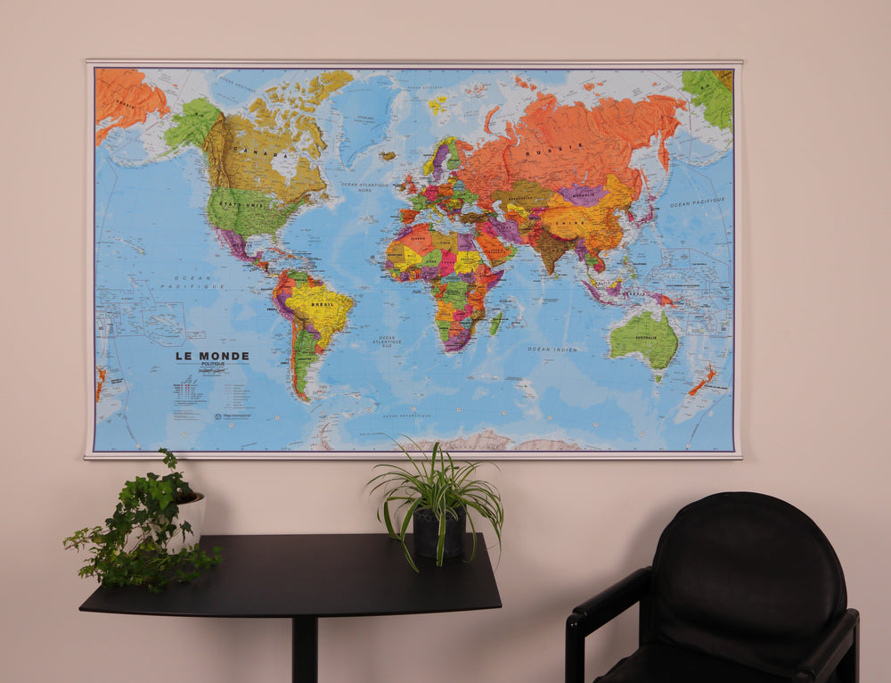 Carte murale géante plastifiée avec profilés aluminium - Monde politique - 1/20M (197 x 117 cm) | Maps International carte murale hors dimensions Maps International 