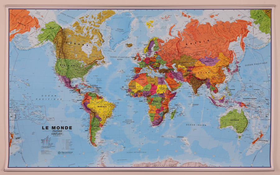 Carte murale géante plastifiée avec profilés aluminium - Monde politique - 1/20M (197 x 117 cm) | Maps International carte murale hors dimensions Maps International 