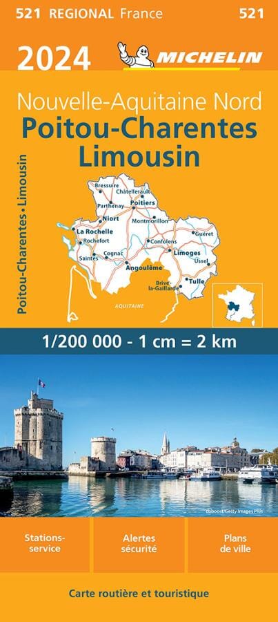 Carte régionale n° 521 - Nouvelle-Aquitaine Nord : Poitou-Charentes, Limousin 2024 | Michelin carte pliée Michelin 