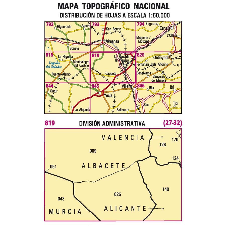 Carte topographique de l'Espagne n° 0819 - Caudete | CNIG - 1/50 000 carte pliée CNIG 
