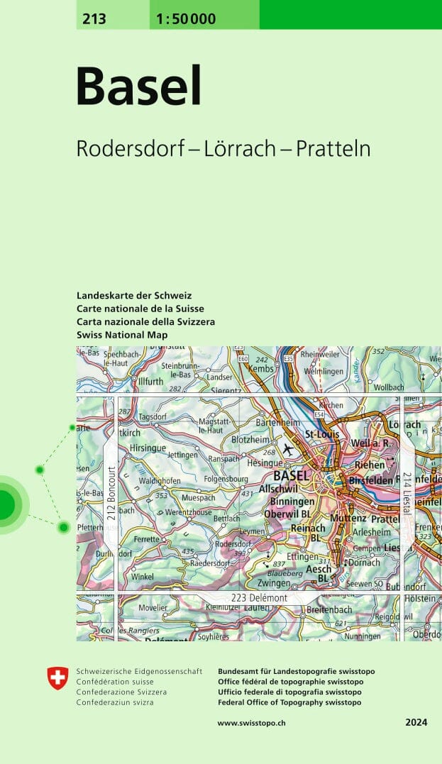 Carte topographique n° 213 - Bâle (Suisse) | Swisstopo - 1/50 000 carte pliée Swisstopo 