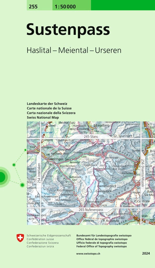 Carte topographique n° 255 - Sustenpass (Suisse) | Swisstopo - 1/50 000 carte pliée Swisstopo 