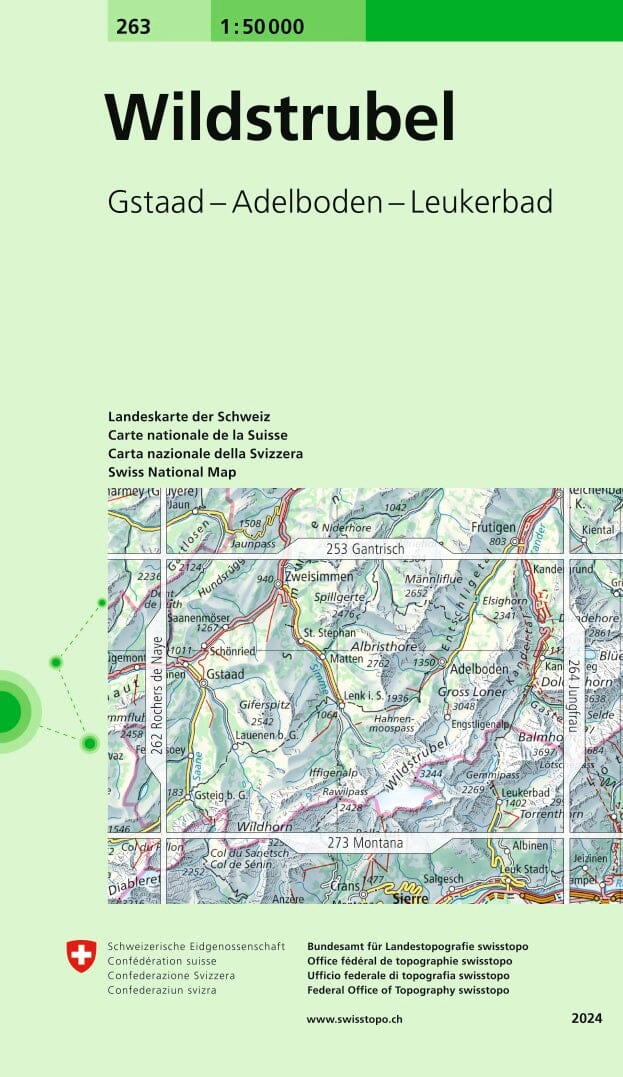 Carte topographique n° 263 - Wildstrubel (Suisse) | Swisstopo - 1/50 000 carte pliée Swisstopo 