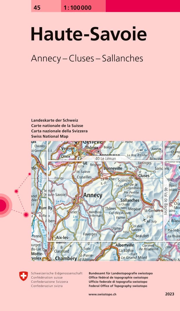 Carte topographique n° 45 - Haute Savoie (France) | Swisstopo - 1/100 000 carte pliée Swisstopo 