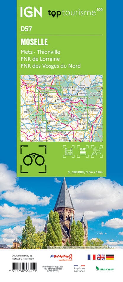 Carte touristique TOP100D57 - Moselle | IGN carte pliée IGN 