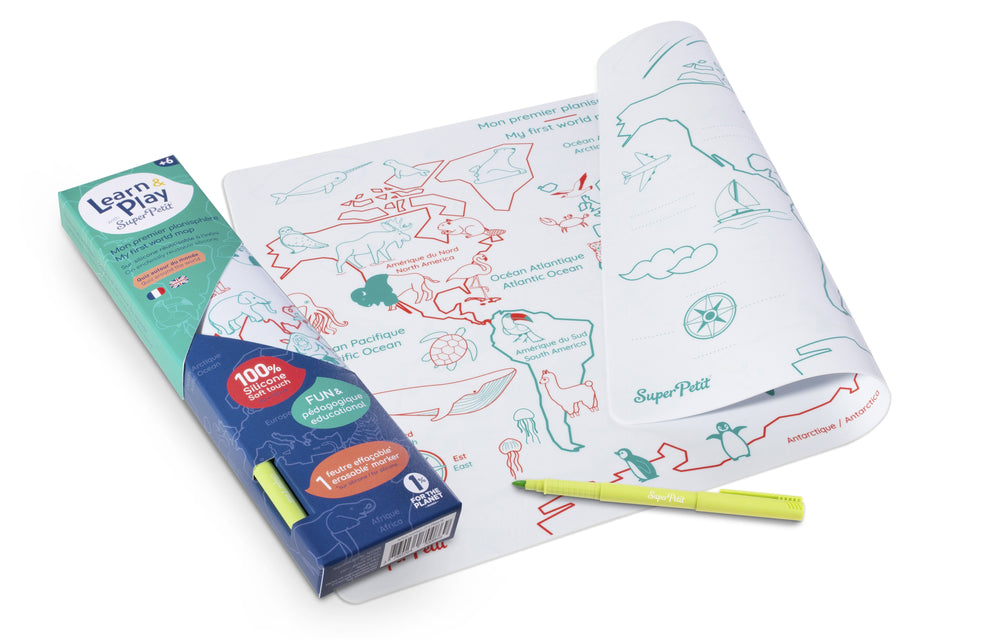 Set de coloriage en silicone réutilisable et réversible - Carte du monde (3 ans et +) | SuperPetit accessoire de voyage SuperPetit 